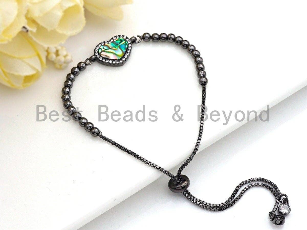 CZ Micro Pave Abalone Heart Connector Beads, Cubic Zirconia Space Connector, Abalone Stone Charm, 10x17mm,SKU#Z934