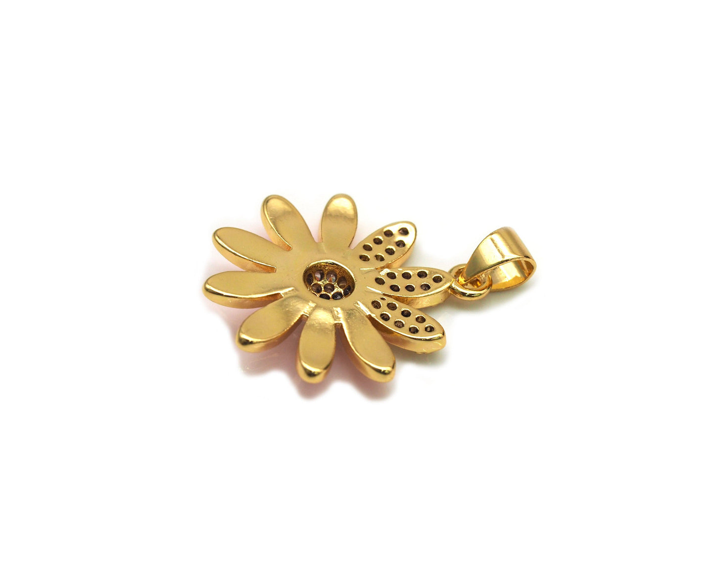 CZ Enamel Sunflower Charm,Daisy flower charm, Sku#LK580