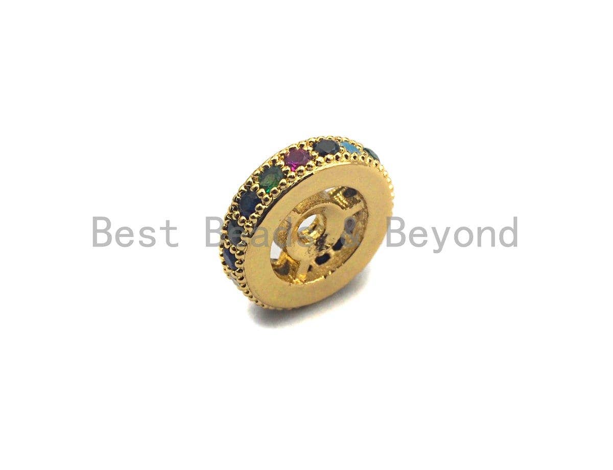 Multicolor CZ Micro Pave Wheel Spacer Beads, Cubic Zirconia Spacer beads, Bracelet spacers, 6mm/8mm/10mm,sku# C108