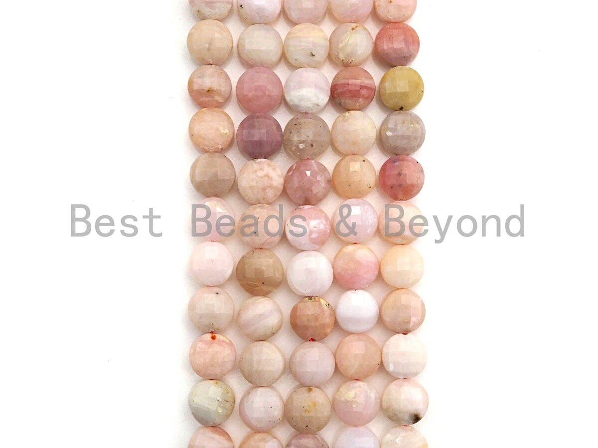 High Quality Natural Checkerboard Cut Pink Opal Coin Shape beads, 6mm/8mm/10mmTurtle Shell Cut Pink Opal Beads, 16" Full strand, sku#UA54