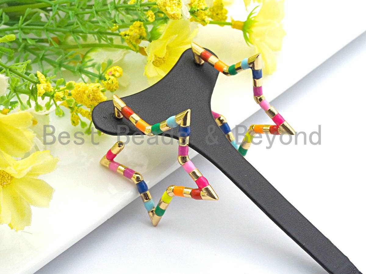 Rainbow Colorful Enamel Pave Five Star Cuff Earring, Enamel earrings, Minimalist Jewelry,47x50mm, sku#J138