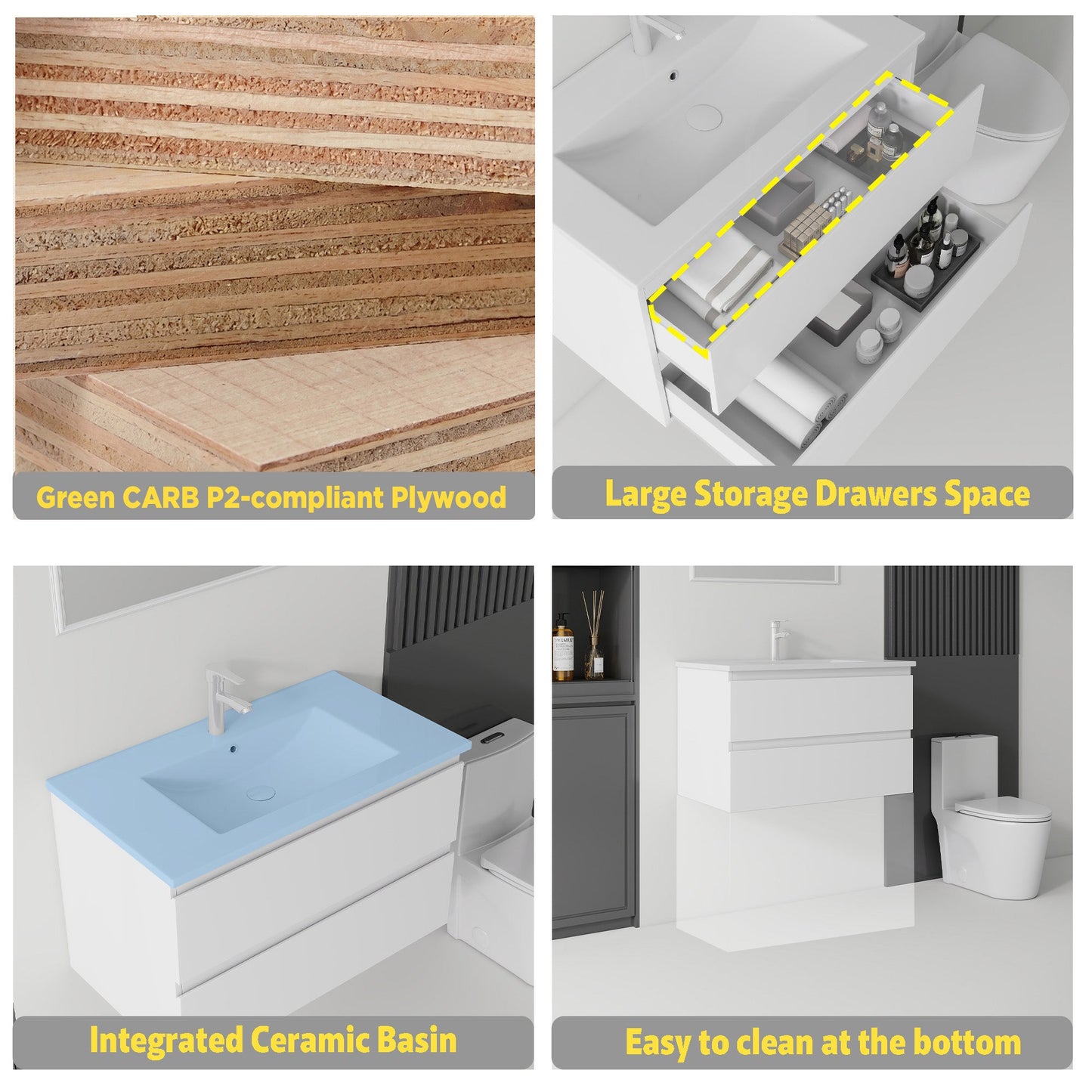 30 Inch Floating Bathroom Vanity with Sink
