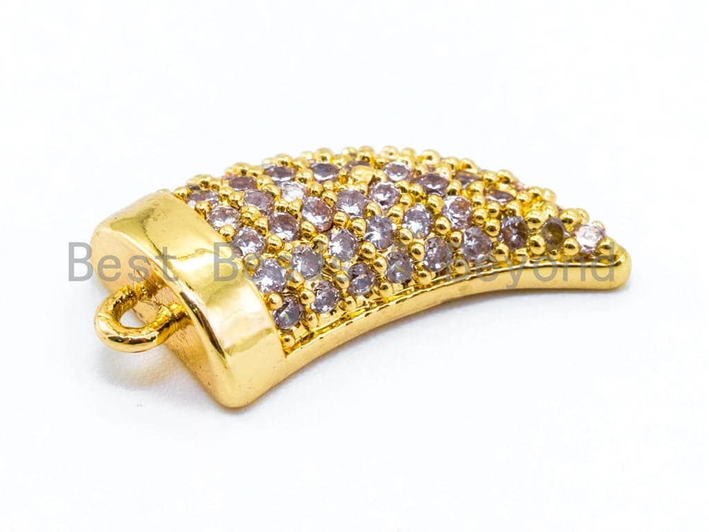 CZ Micro Pave Horn Charm Pendant, Gold/Silver/Black/Rose Gold with Rhinestone CZ Pave Horn Charm, 9x16mm,sku#B33