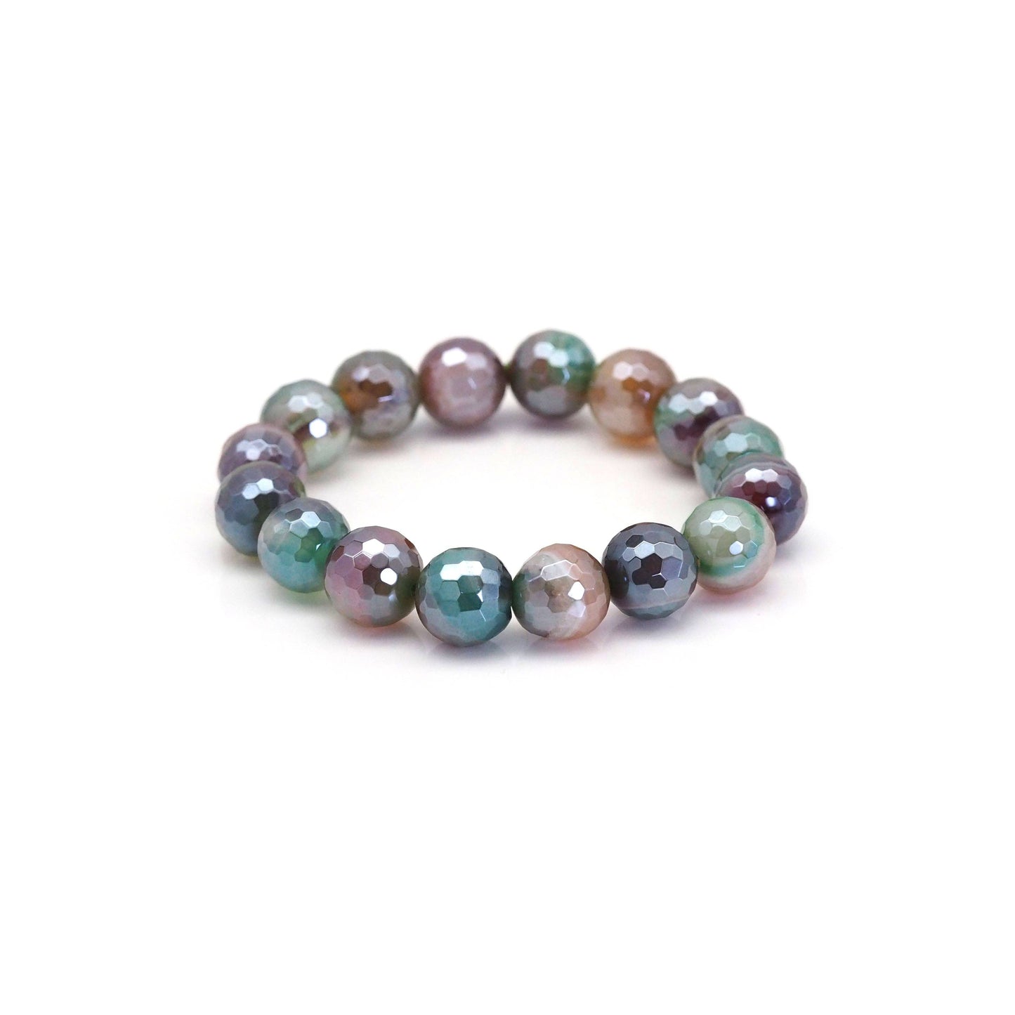 Mystic Brown Green Banded Agate Stretchy Bracelet, 8mm/10mm/12mm, SKU#EF401