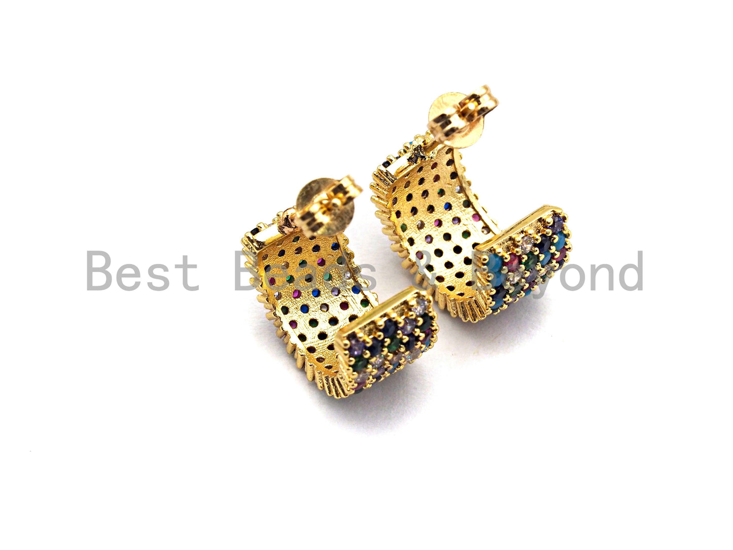 Clorful CZ Half Circle Shape Earrings, Sku#J77