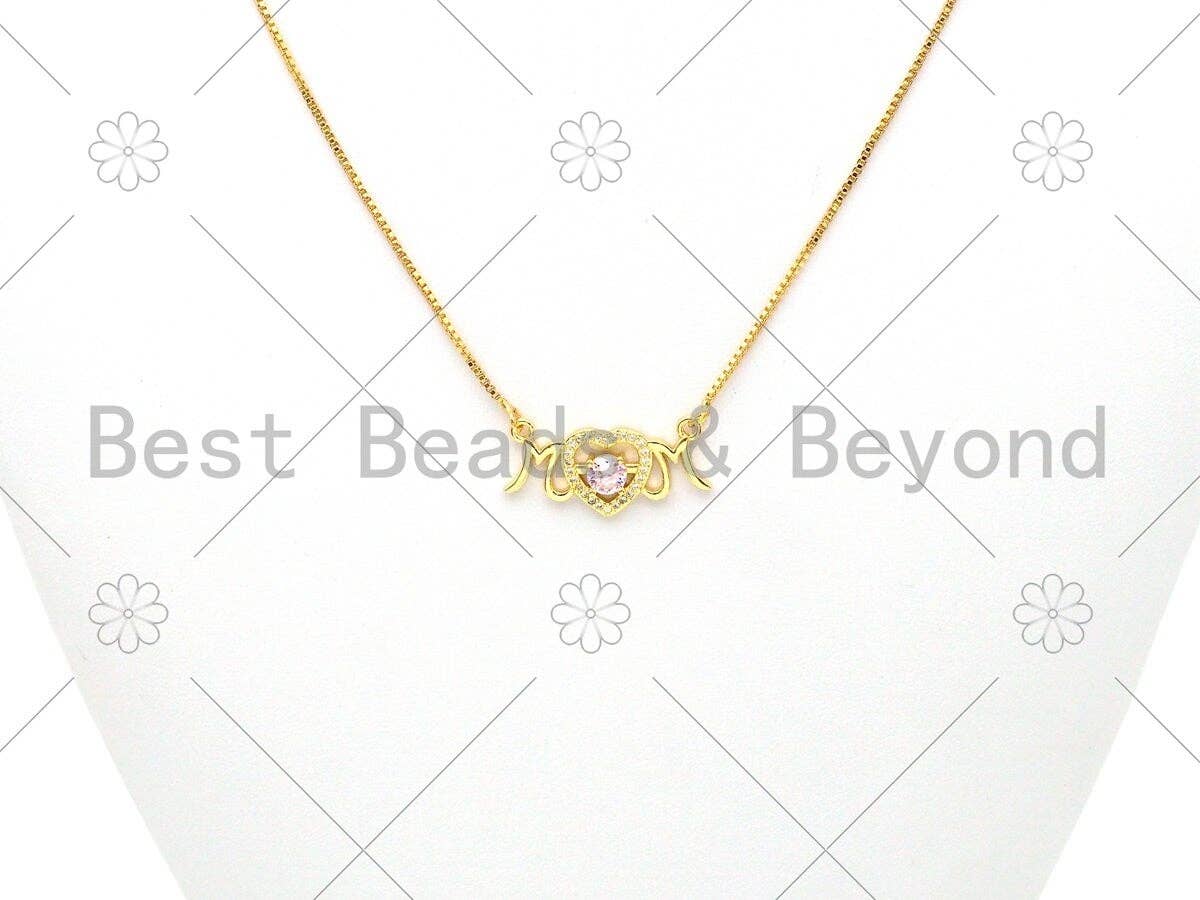 CZ Micro Pave Mom Word With Heart Shape Pendant/Charm, 18K Gold Filled Mom Charm, Mother's Day Charm,13x27mm,Sku#LK385
