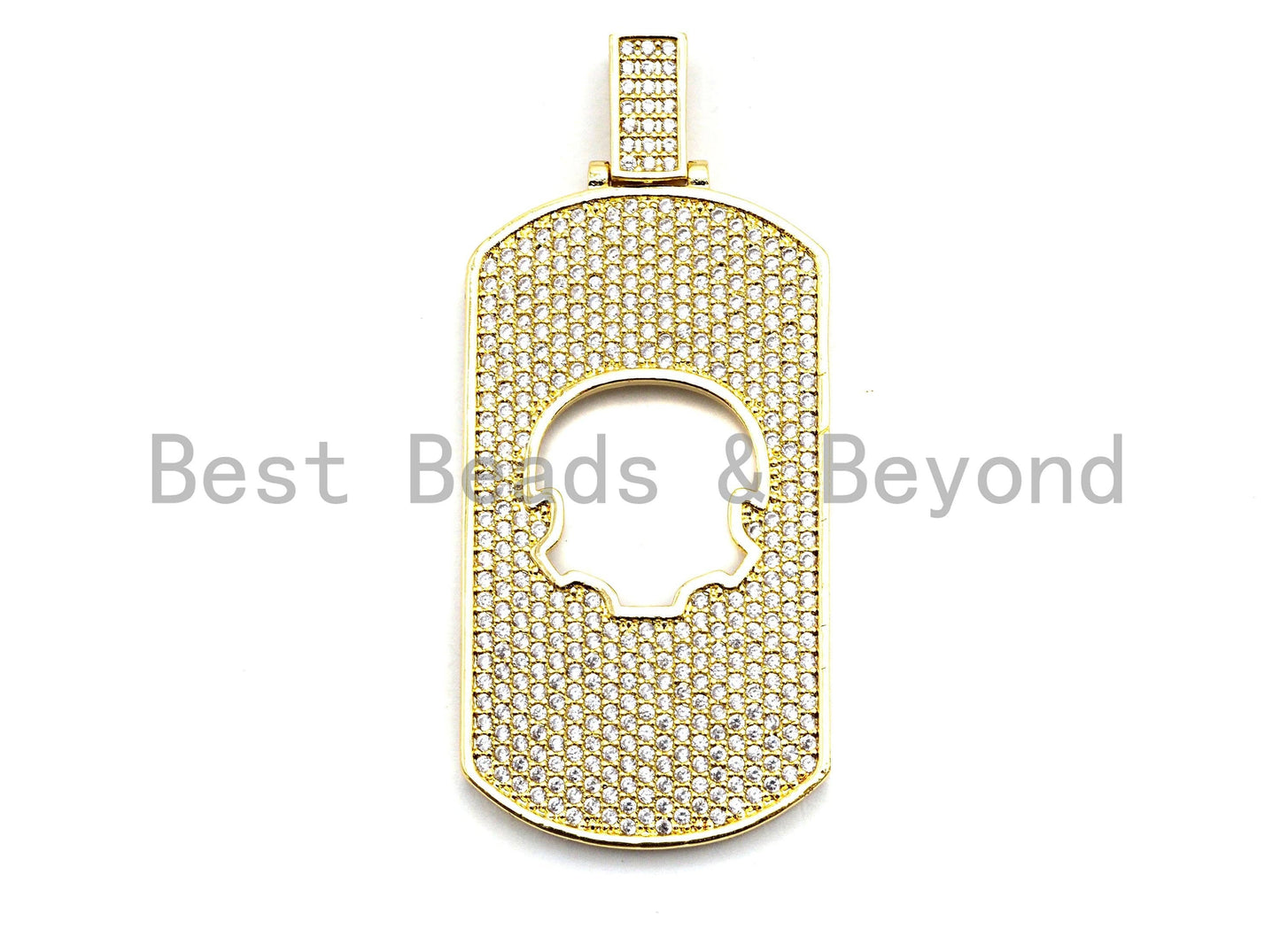 Large CZ Clear/Black Micro Pave Dog tag Hollow Out Skull Pen