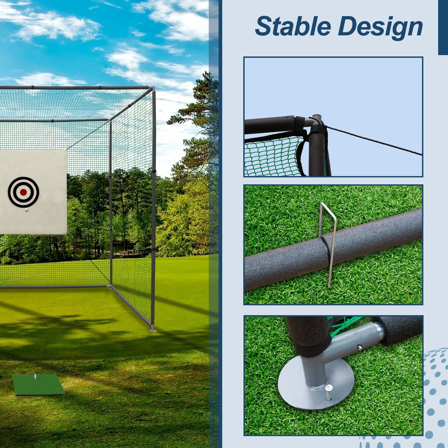 10x10x10ft Golf Practice Net Cage with Metal Frame Hitting Net Kit