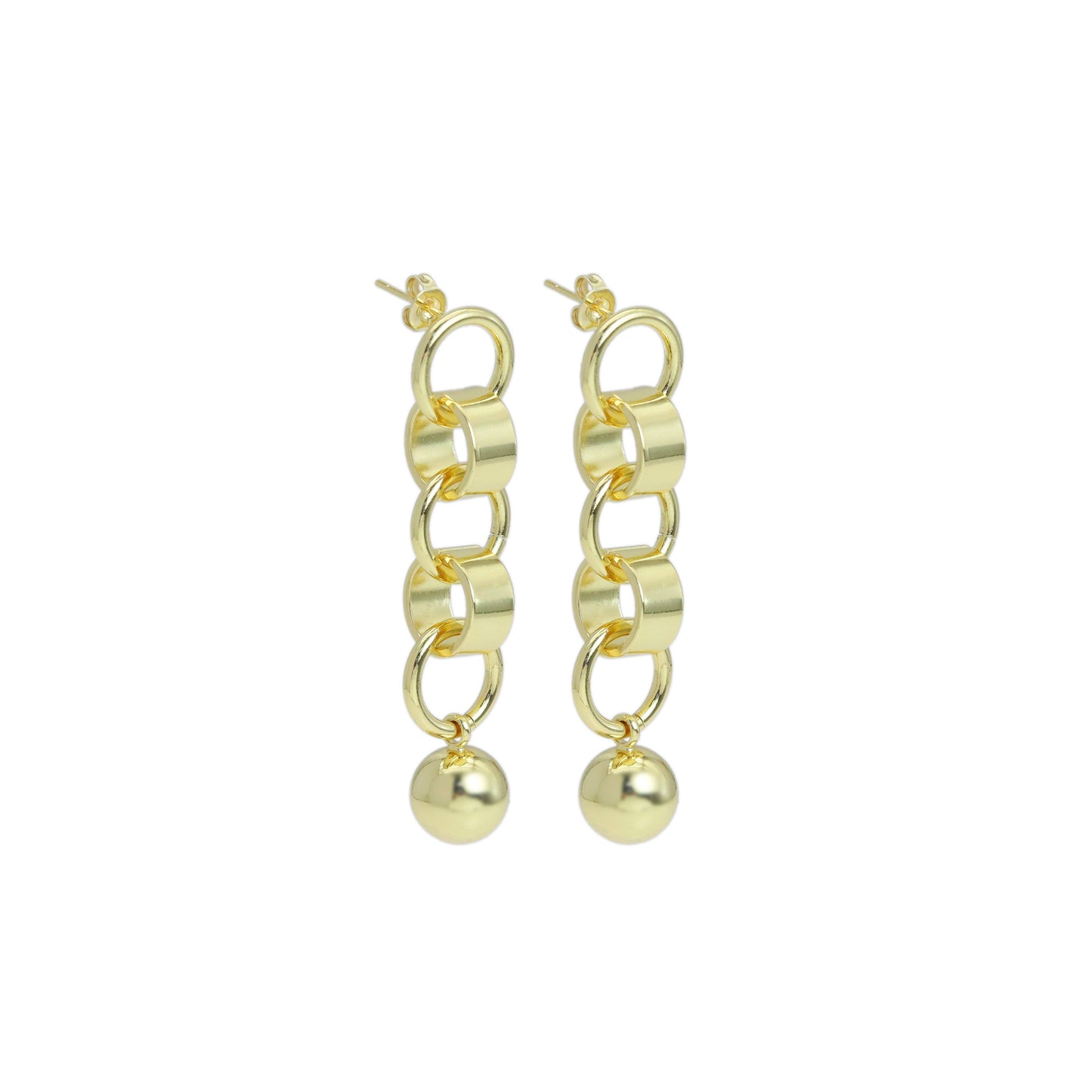 Shiny Gold Link Chain Ball Dangle Earrings, Sku#A275