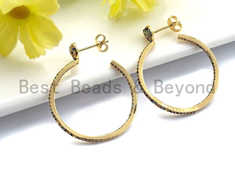 Colorful CZ Large Hoop Earrings, Sku#J125
