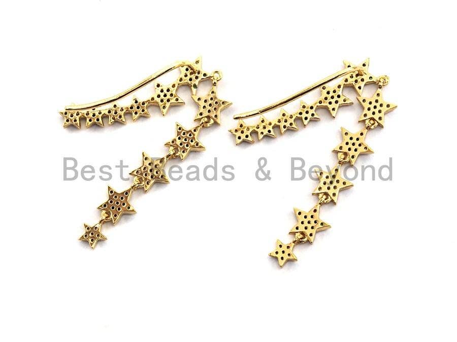 Colorful CZ Long Stars Hook Earring, Sku#J98