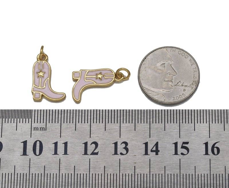 Gold CZ Pink Enamel Star Boot Charm, Sku#LK724