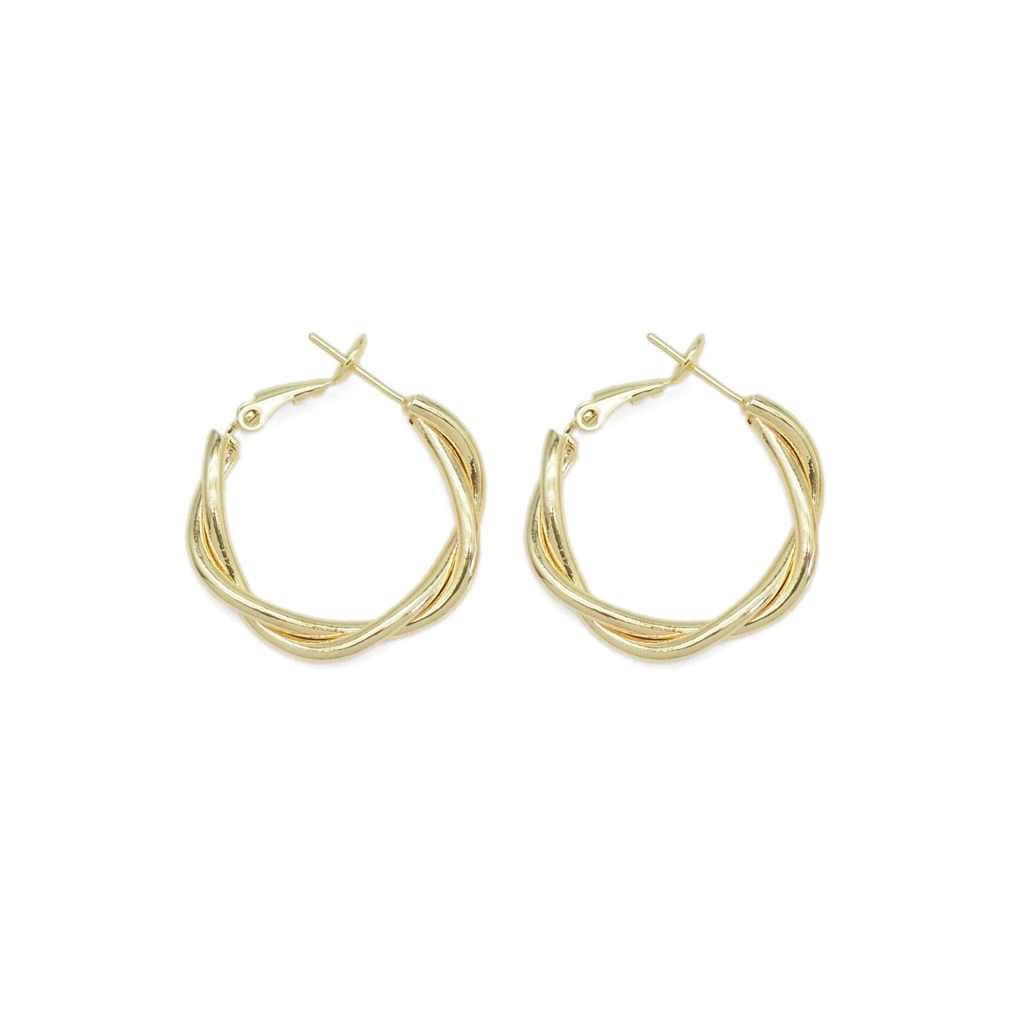 Gold Twisted Round Hoop Earrings, Sku#ZX136