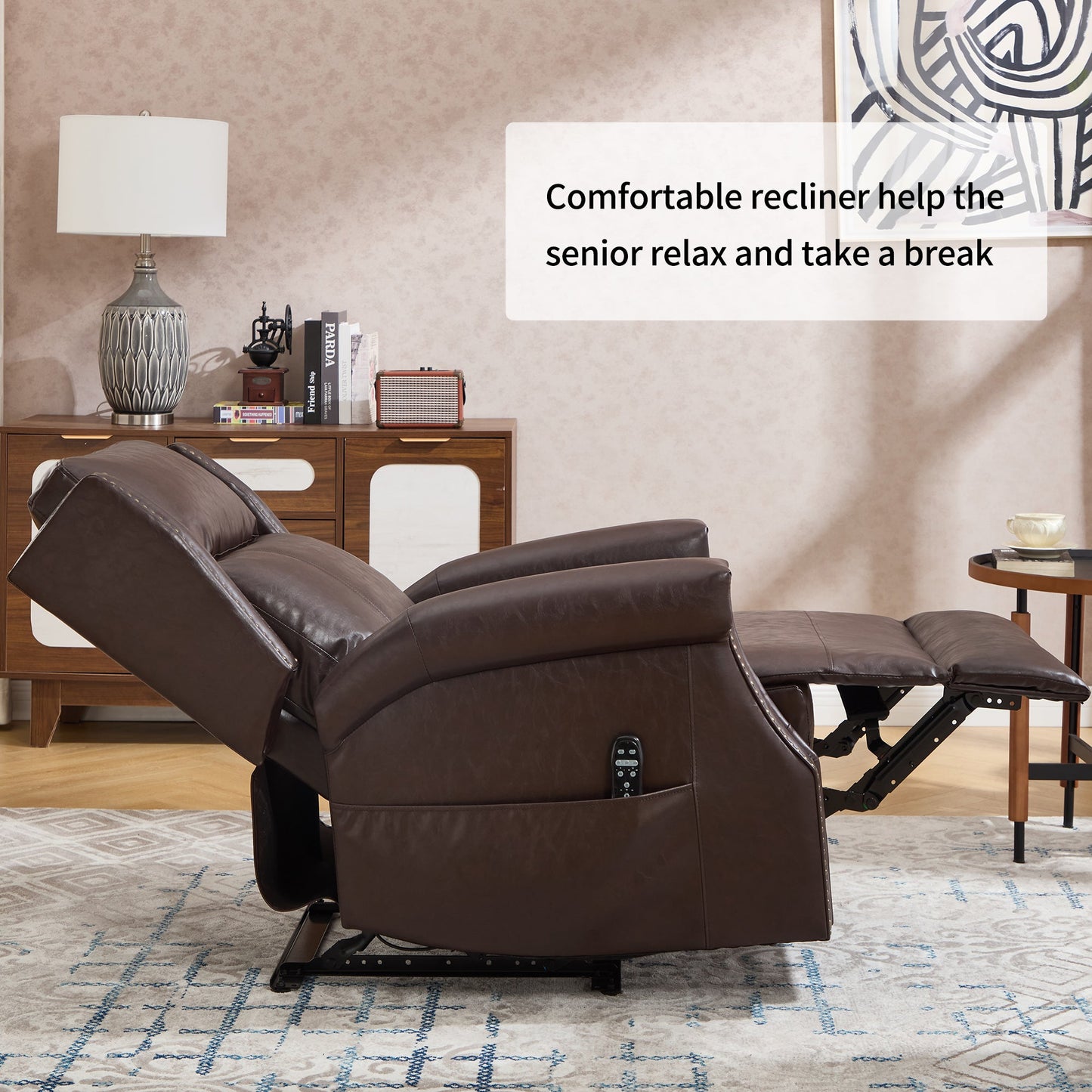 Brown Manual Recliner Chair in Faux Leather