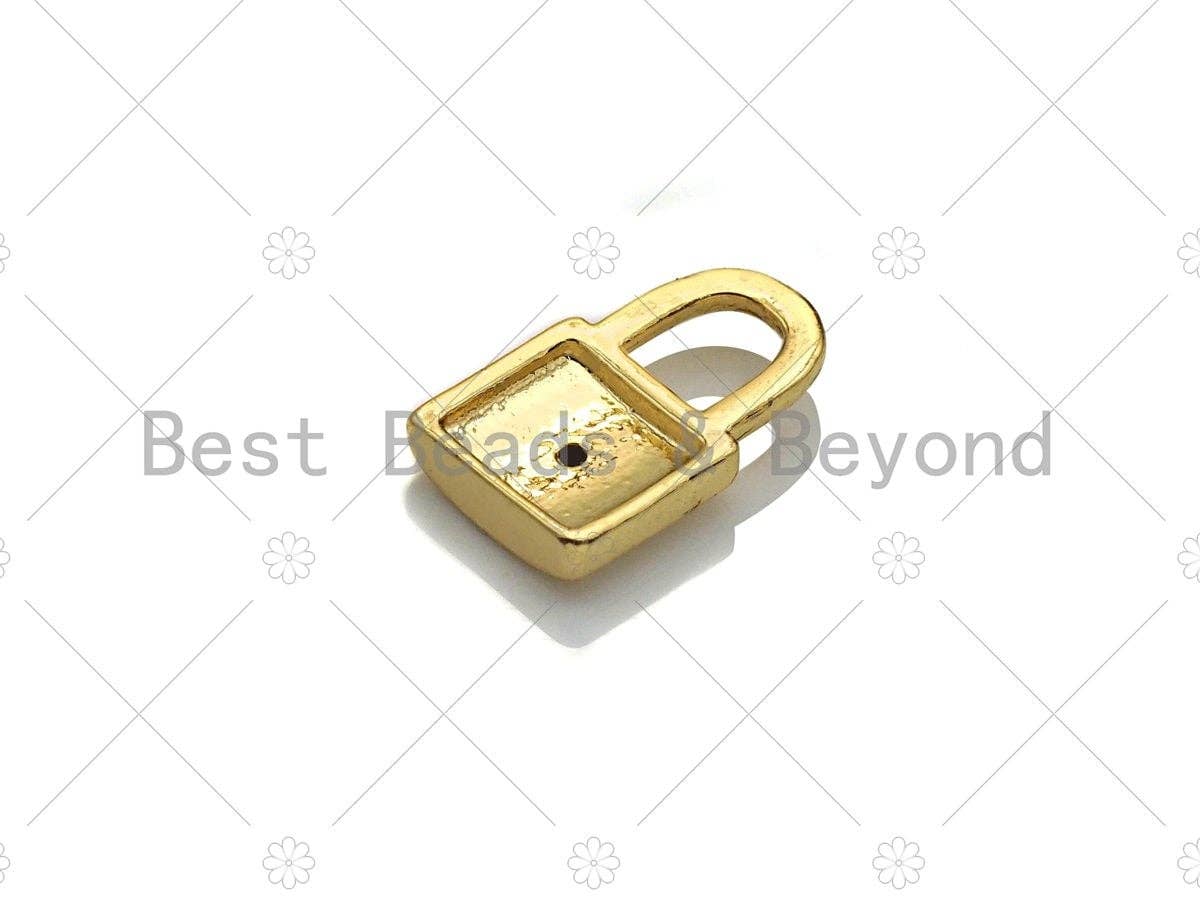 18K Gold Dainty Pad Lock Charm with Pave Star, Pave lock Pendant, Gold/Silver Padlock, 8x12mm, Sku#LK31