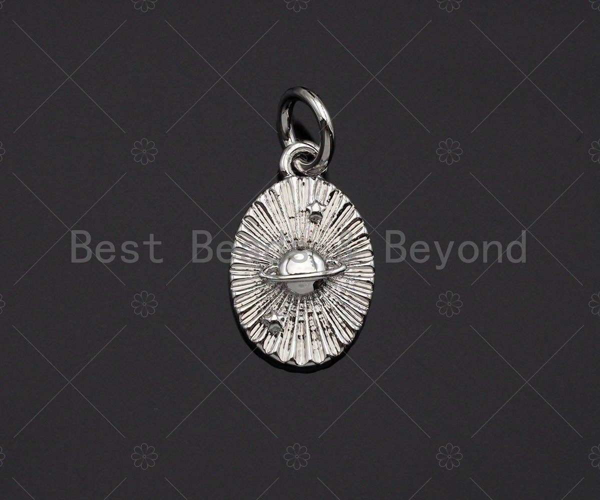 CZ Micro Pave Earth On Oval Shape Pendant/Charm, Oval Cubic Zirconia Global Pendant, Real Gold Plated,8x13mm,Sku#L314