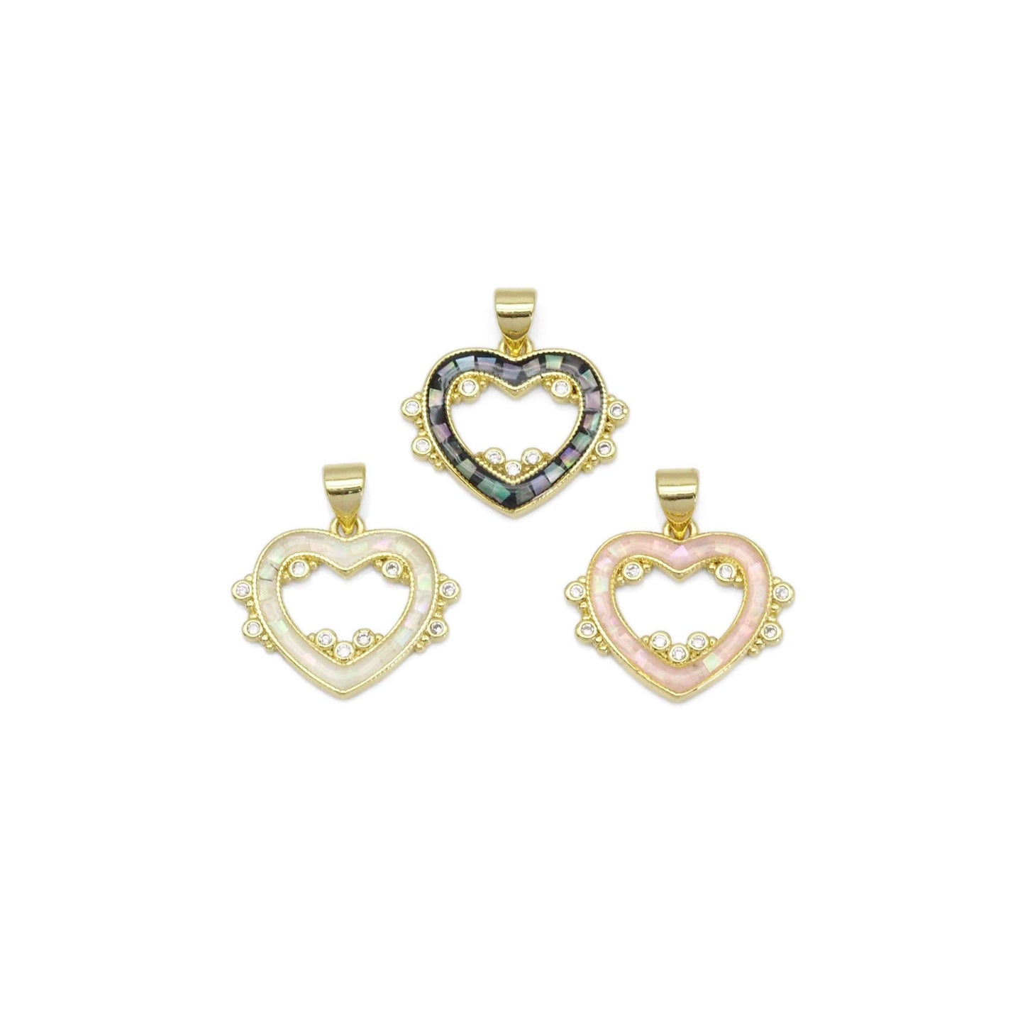 Abalone Pink White Mother of pearl Heart Charm, Sku#LX392