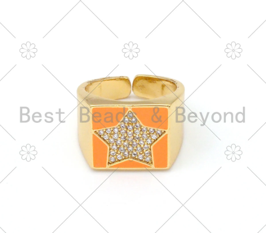 Enamel CZ Star Adjustable Ring, Sku#O64