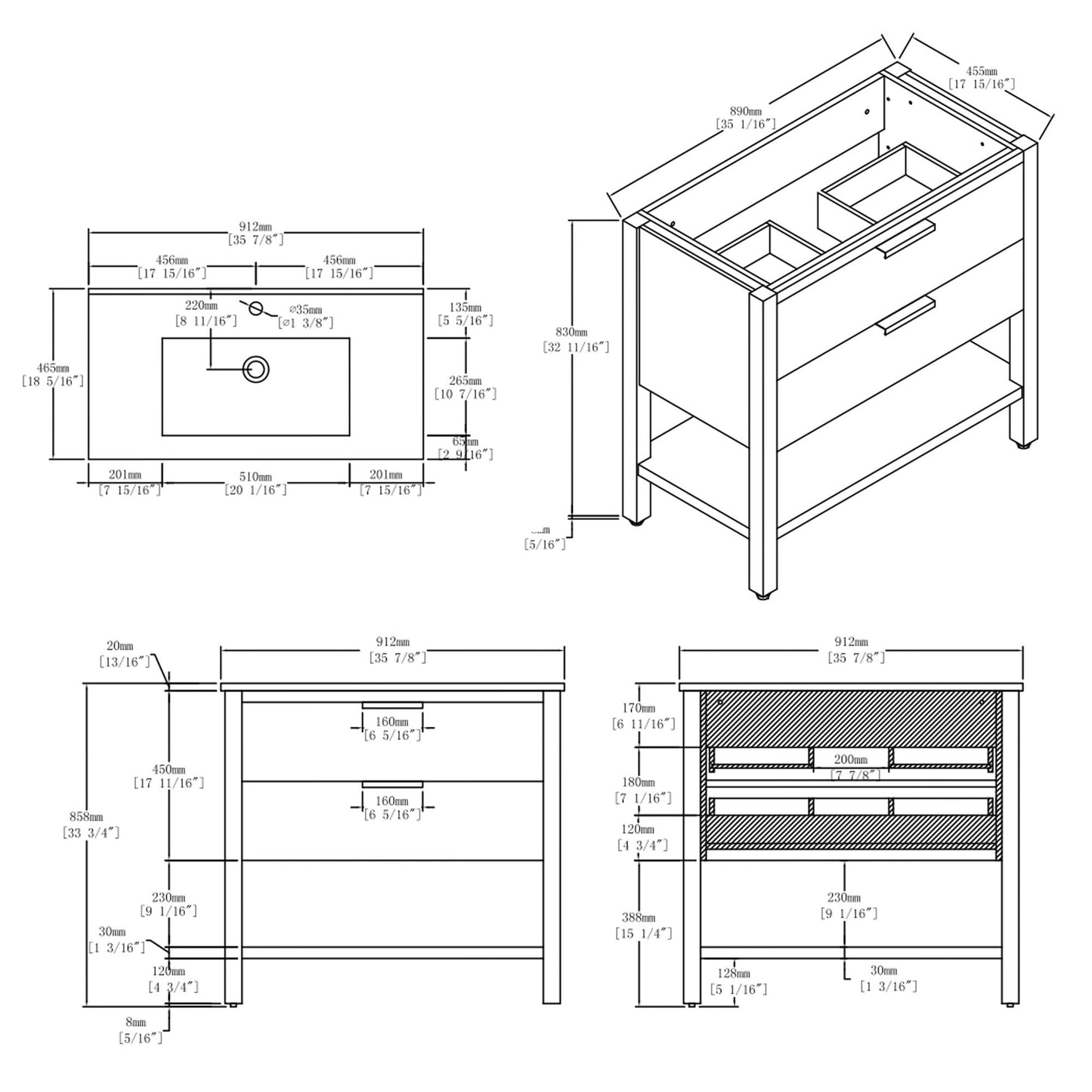 36 Inch Freestanding Bathroom Vanity with Sink and Soft-Close Drawer