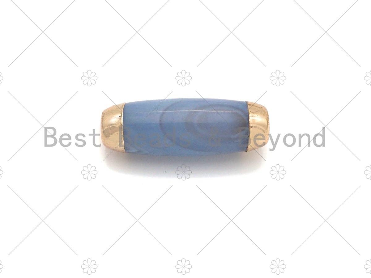16x39mm Large Natural Tibetan Agate Barrel Shape Spacer Beads, Gold Tone, Oval Tibetan Agate Beads, sku#U949