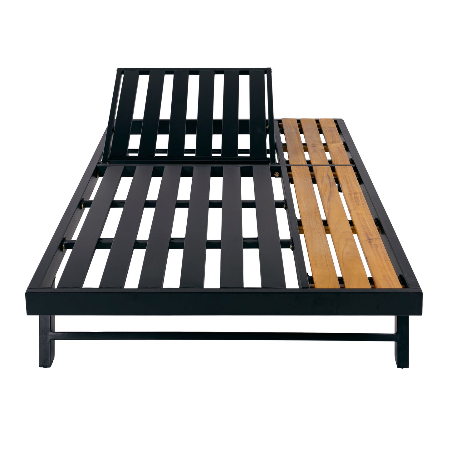 Black Iron + Teak Finish Chaise Lounge Frame