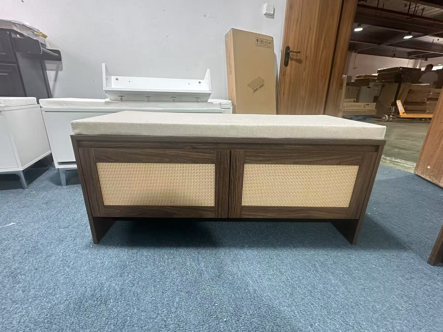 PP Rattan Storage Bench with Cushion