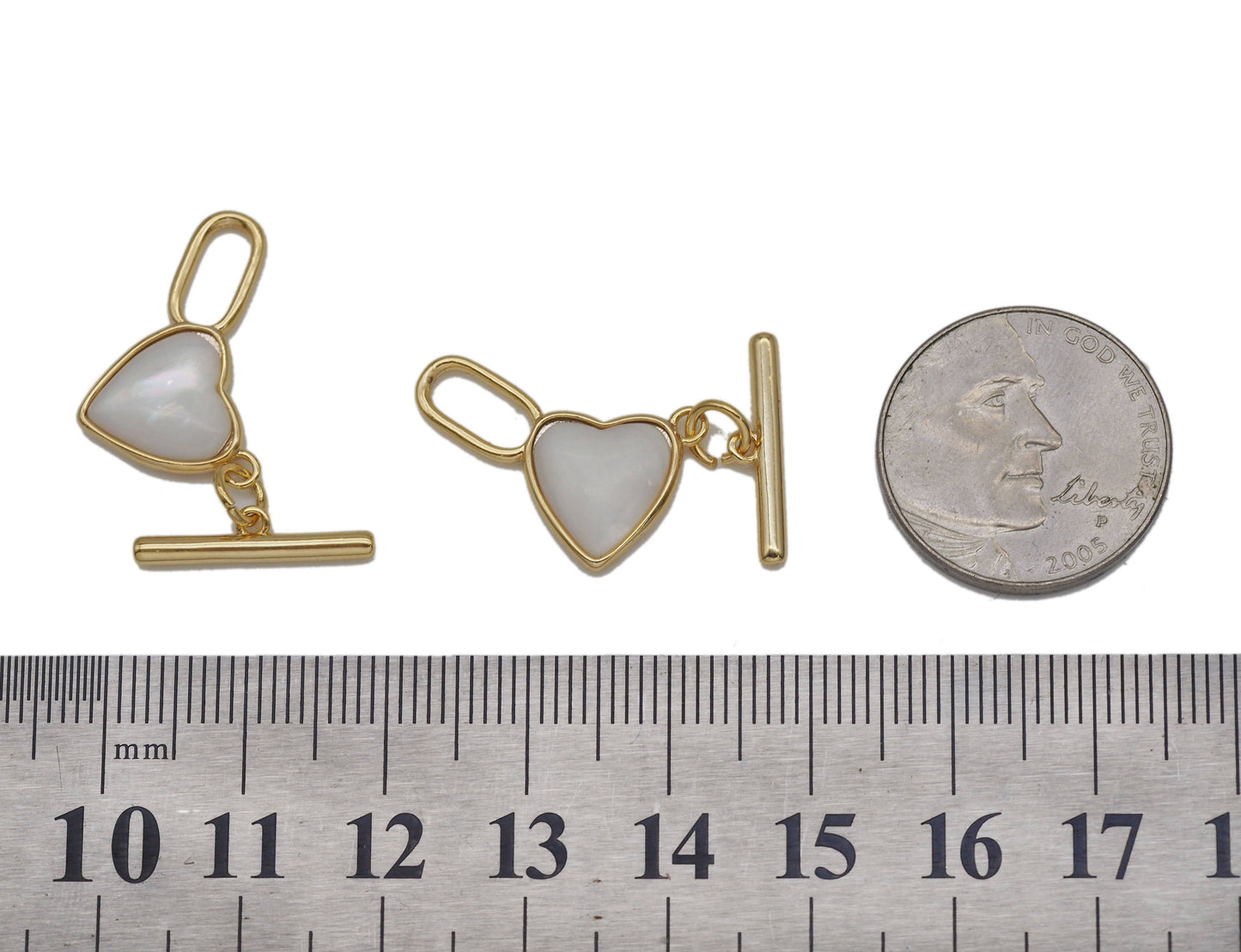Gold Mother of Pearl Heart Toggle Clasps, Sku#ZX66