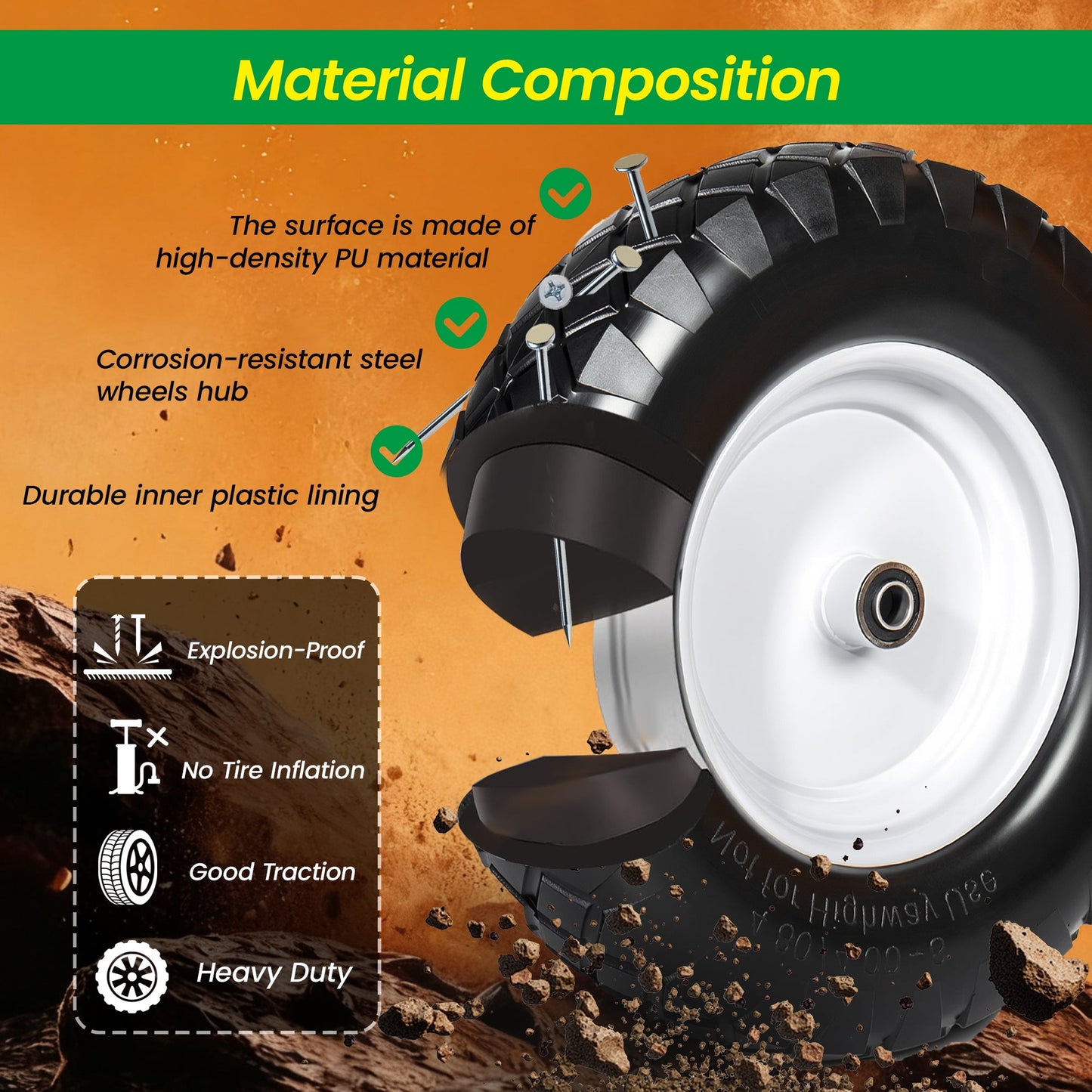 4.80/4.00-8 Flat-Free Solid Wheelbarrow Tire and Wheel