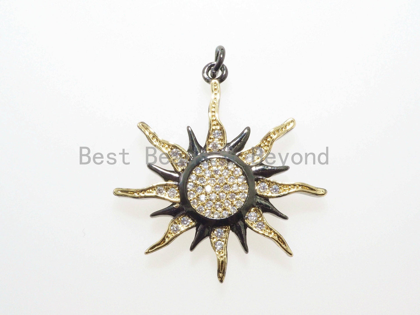 CZ Micro Pave 31mm Sunburst Pendant, Cubic Zirconia Paved Charm, CZ Pave Findings,31x33mm,, sku#F482
