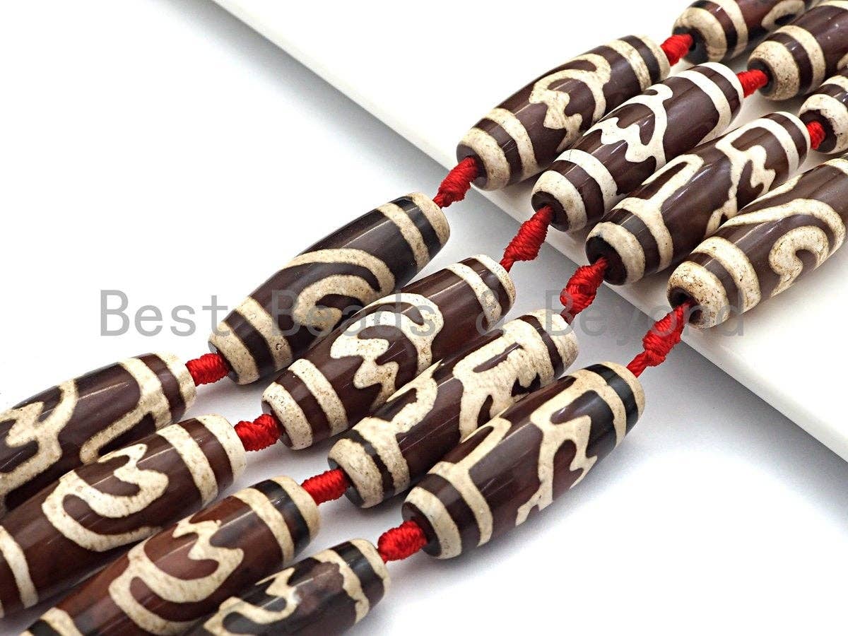 1pc/8pcs Natural Tibetan Beads, Large long Barrel Tibetan beads, Brown White Dzi Agate Beads, 15x40mm, sku#U547