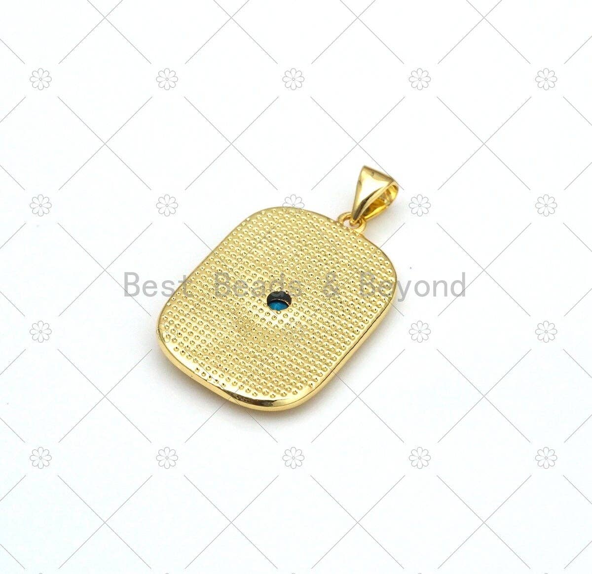 CZ Micro Pave Sunflower On Rectangle Shape Pendant, 18K Gold Filled Sunflower Charm, Necklace Bracelet Charm Pendant,17x26mm,Sku#LK464