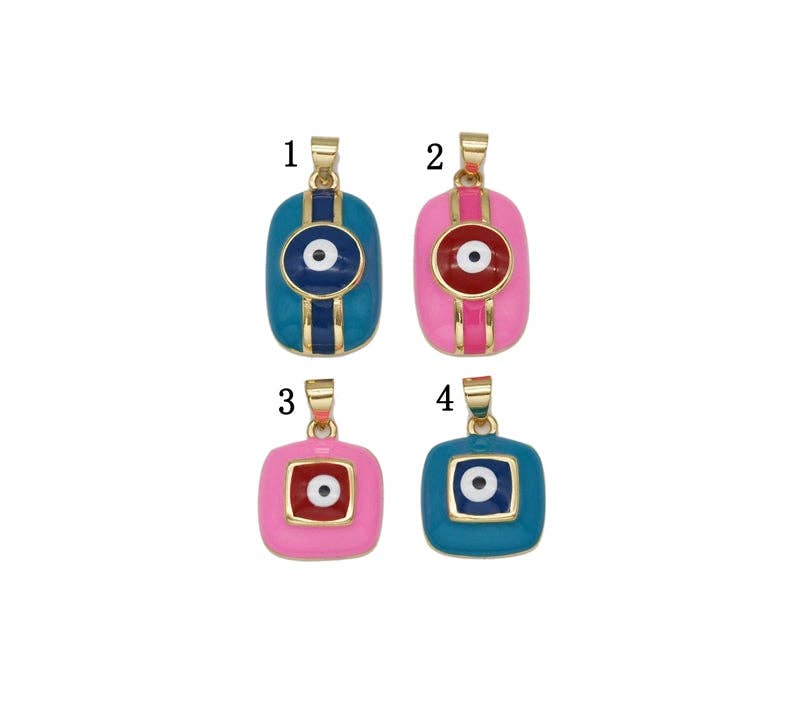 Blue Pink Enamel Evil Eye Square Rectangle Charm, Sku#LK725