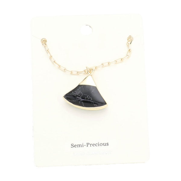 Fan Shaped Semi Precious Stone Pendant Necklace
