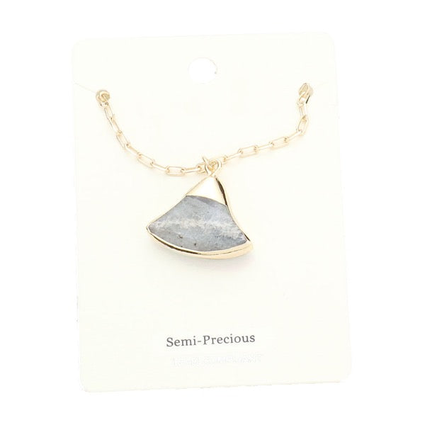 Fan Shaped Semi Precious Stone Pendant Necklace