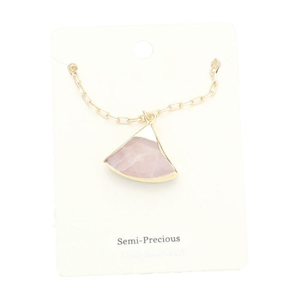 Fan Shaped Semi Precious Stone Pendant Necklace