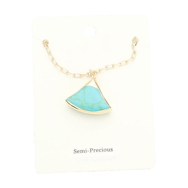 Fan Shaped Semi Precious Stone Pendant Necklace