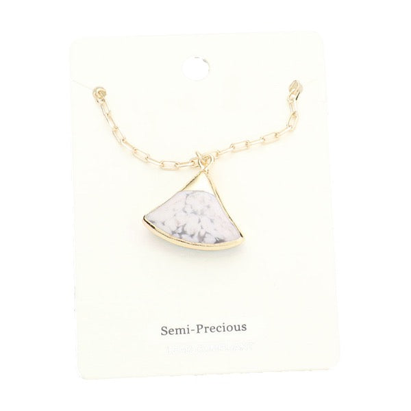 Fan Shaped Semi Precious Stone Pendant Necklace