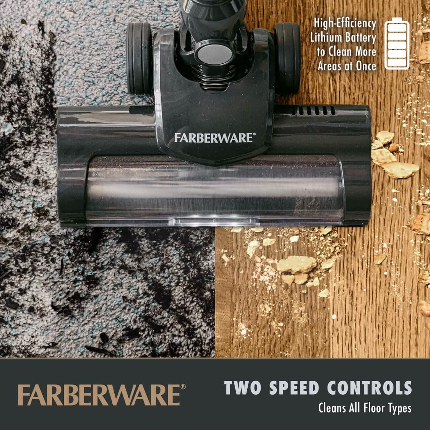 Farberware Cordless Pro Stick Vacuum Cleaner, Powerful Suction with 2 Speeds for Carpet and Hard Floors, Converts to Handheld Vacuum