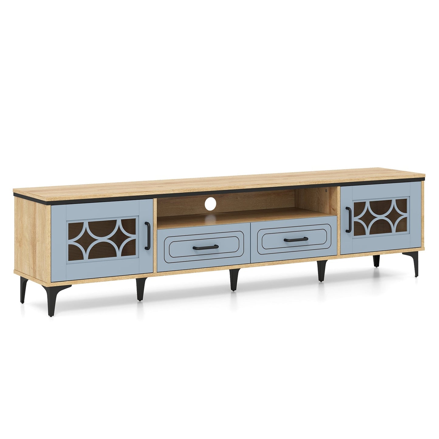 Farmhouse TV Stand for TVs up to 80 Inch with 2 Drawers