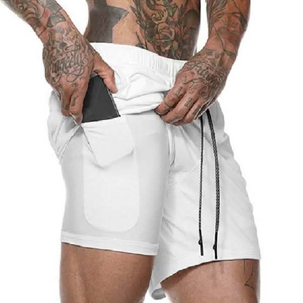 Fashion Men Elastic Waist Sports Shorts with Phone Pocket