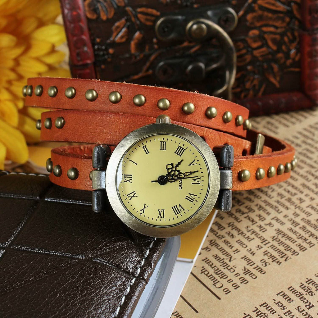 Montre rétro en cuir de rivière à la mode