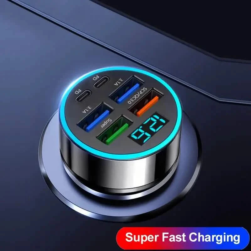 Fast Charging 6 Ports Car Charger Adapter with 4 USB + 2 Type-C 40W QC3.0