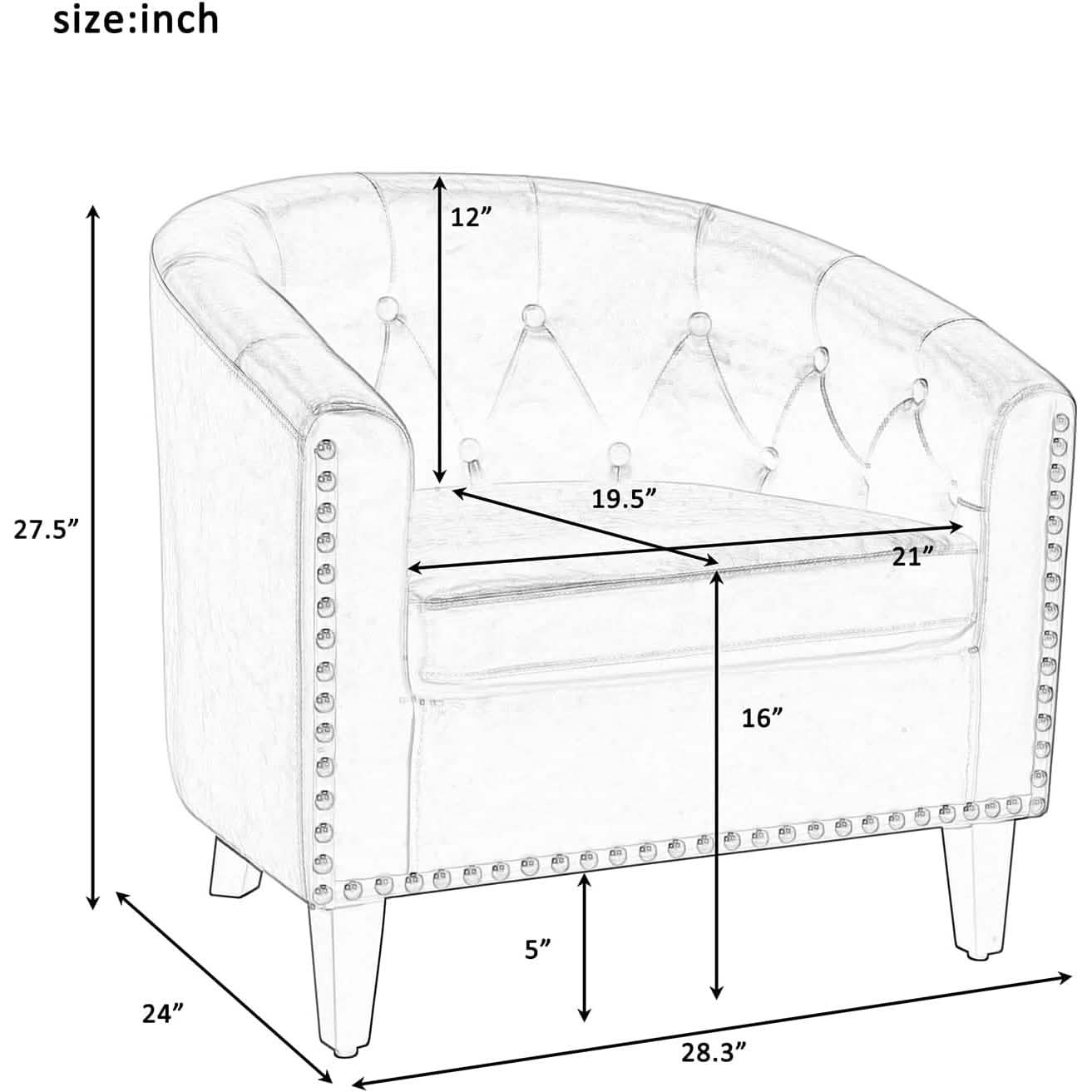 Fauteuil Club en Similicuir Fauteuil Baquet Fauteuil Tub Rembourré