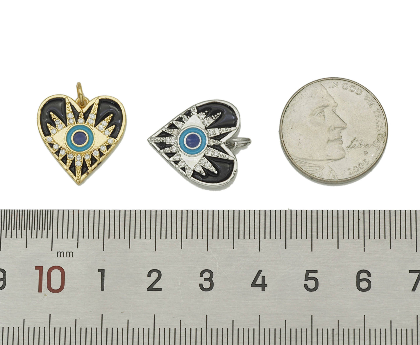 CZ Enamel Evil Eye On Heart Shape Pendant, Sku#Z1430