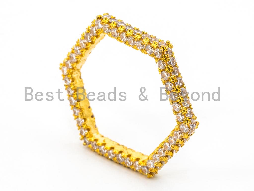 CZ Micro Pave Hexagon Pendant/Charm, Cubic Zirconia Pave Pendant, Fashion Jewelry Findings, 36x23mm, sku#C51