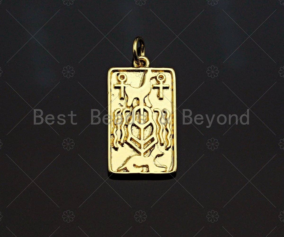 CZ Micro Pave Dog Cross On Rectangle Shape Pendant, Gold Plated, Necklace Bracelet Charm Pendant, 16x25mm,sku#F1239