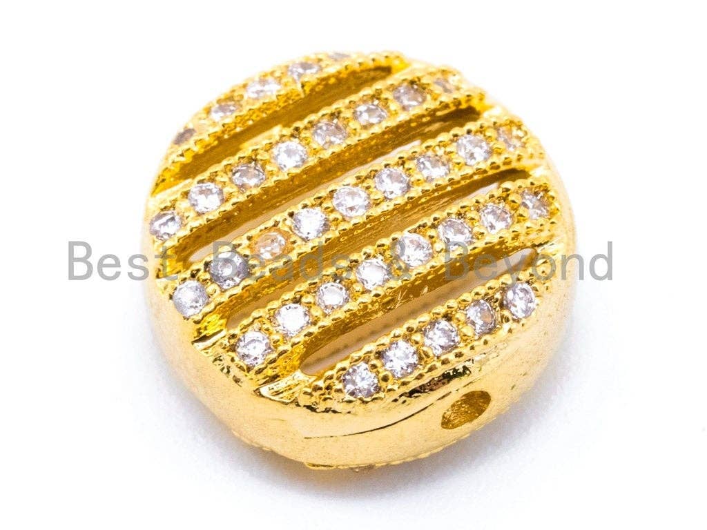 CZ Micro Pave Round Coin Beads, Cubic Zirconia Spacer Beads, Gold Silver Black Rose Gold Fashion Jewelry Beads, 12x5mm,sku#G221