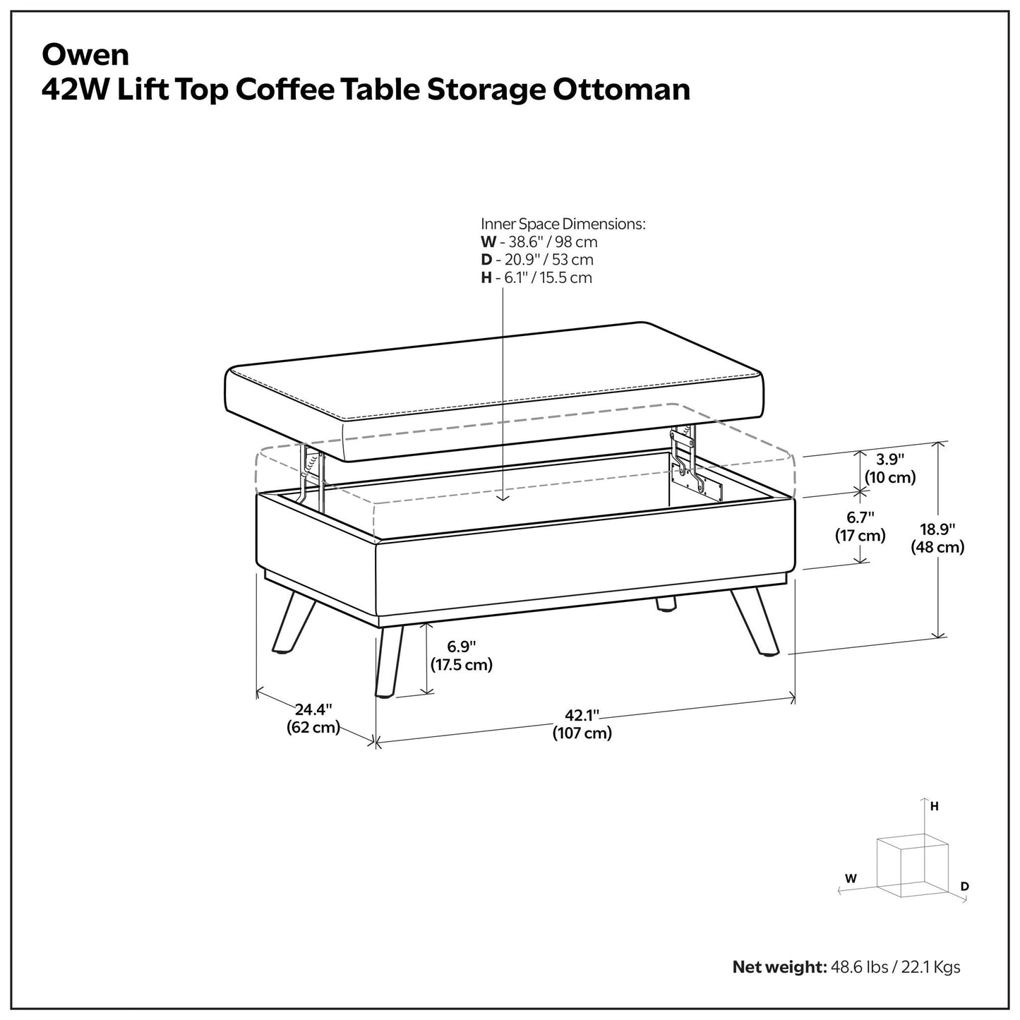 Owen - Multifunctional Square Coffee Table Storage Ottoman