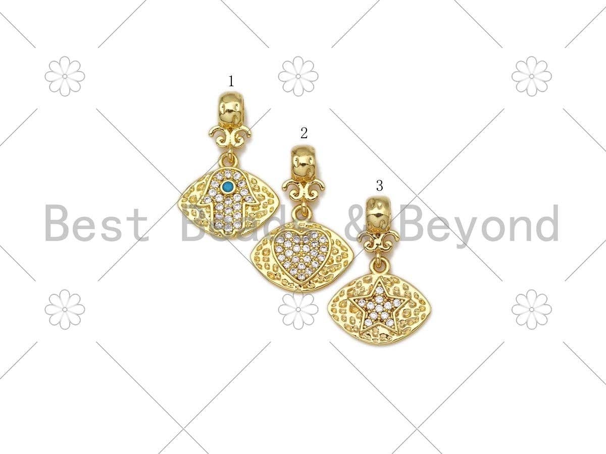 CZ Micro Pave Hamsa Hand Heart Five Point Star On Evil Eye Shape Pendant, 18K Gold Filled Evil Eye CZ Charm,16x23mm,Sku#L606