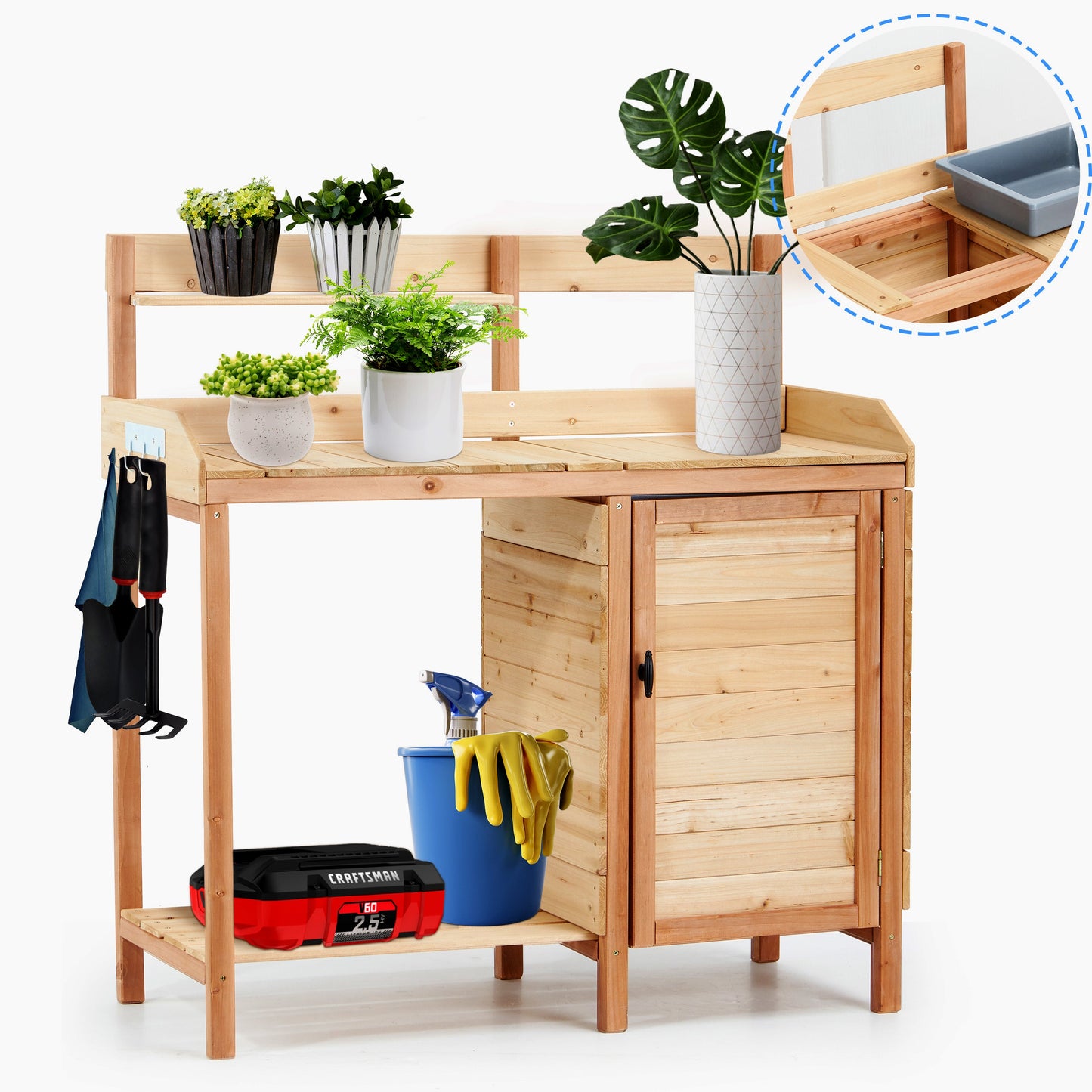 Outdoor Wooden Potting Bench Table with Sink